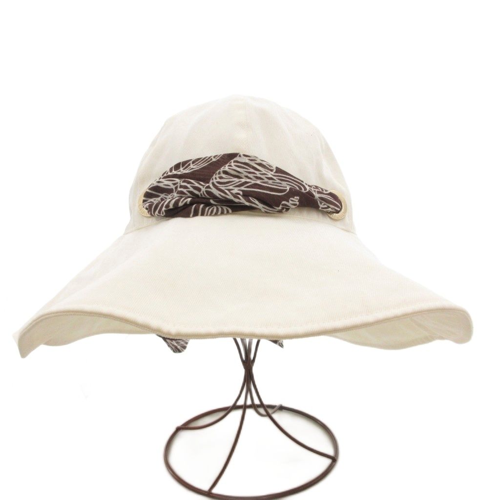 シャネル CHANEL ハット つば広帽子 スカーフ付 バックリボン