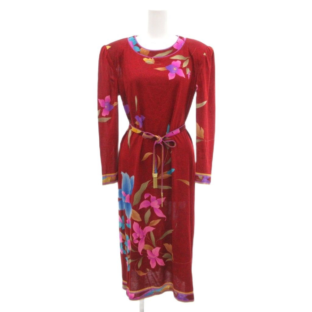 レオナール LEONARD ヴィンテージ ウールシルク ワンピース ロング 花