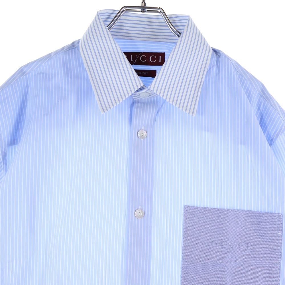 GUCCI (グッチ) Emboss Logo Shirt エンボスロゴ ストライプ長袖シャツ