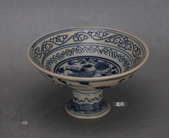 中国骨董 小皿 青花 明時代 古染付 蓮子文 五寸 青花深皿(明末清初) – 逢季荘