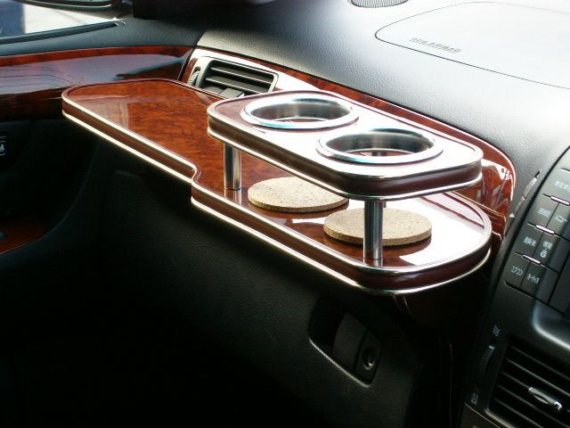 30 31セルシオ後期 フロントテーブル携帯中 ウッド 茶ｘフルメッキ 日本製 ドリンクホルダー 車内収納 ホルダー アクセサリー