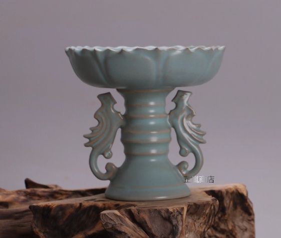 宋 汝窯 青釉 双鳳蓮花燭台 古作り 宋代出土風 骨董磁器 コレクション
