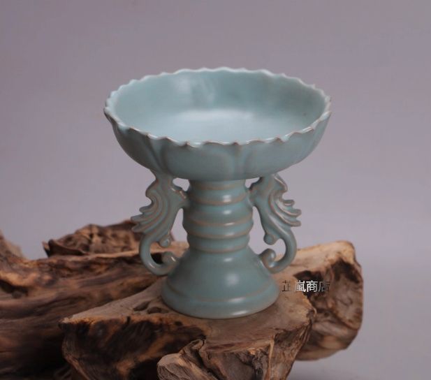 宋 汝窯 青釉 双鳳蓮花燭台 古作り 宋代出土風 骨董磁器 コレクション