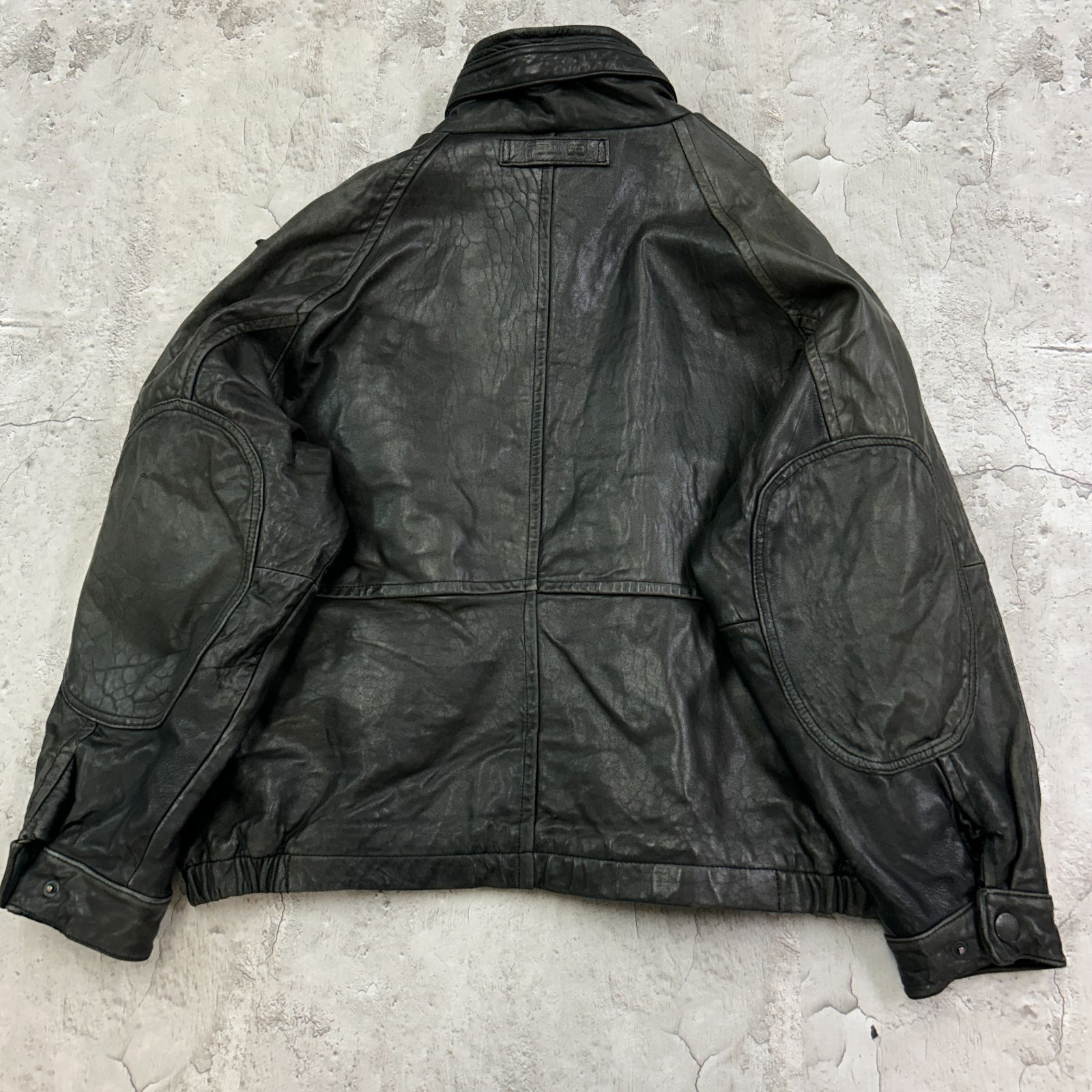 90s NAUTICA ノーティカ レザージャケット ブルゾン 裏地チェック 古着