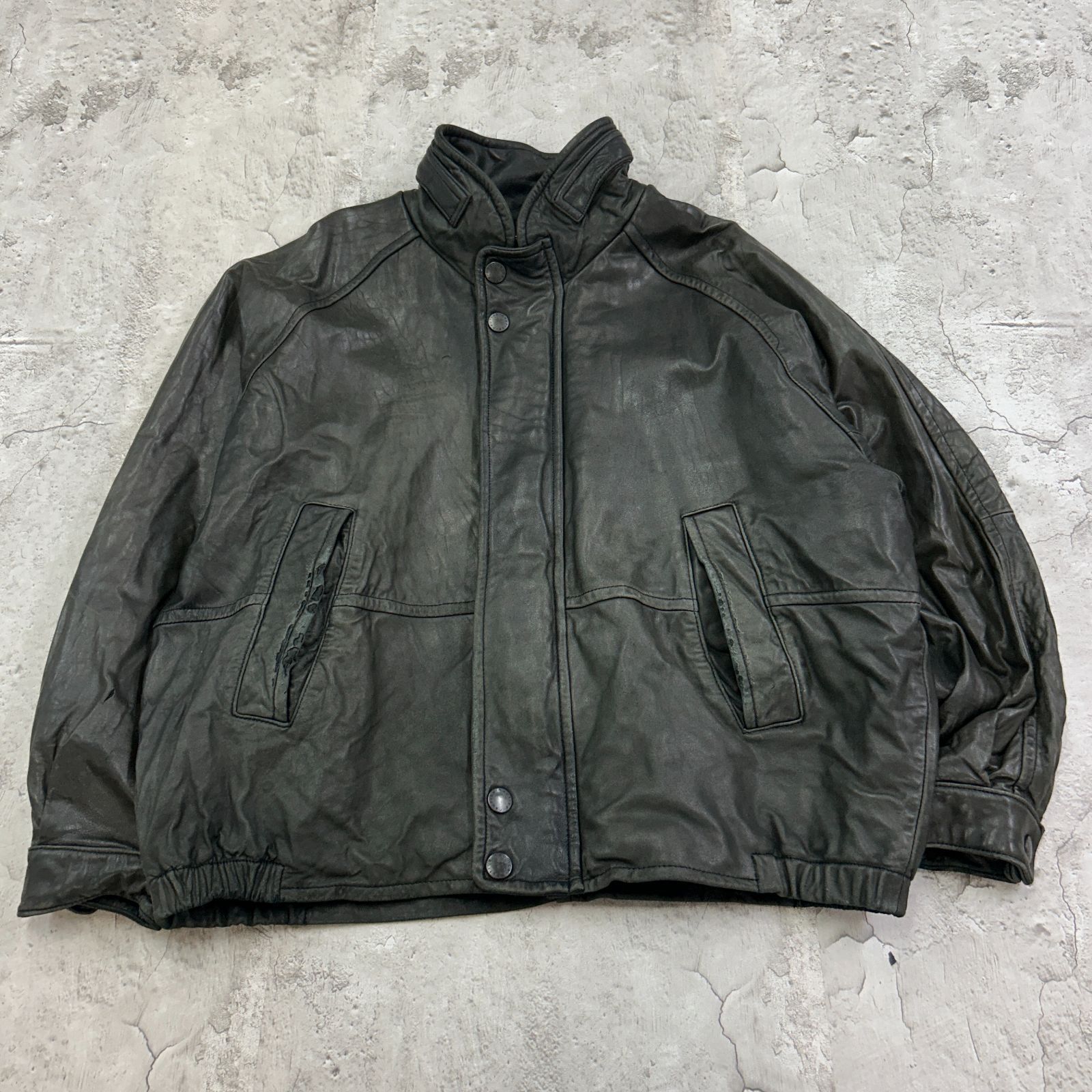 90s NAUTICA ノーティカ レザージャケット ブルゾン 裏地チェック 古着