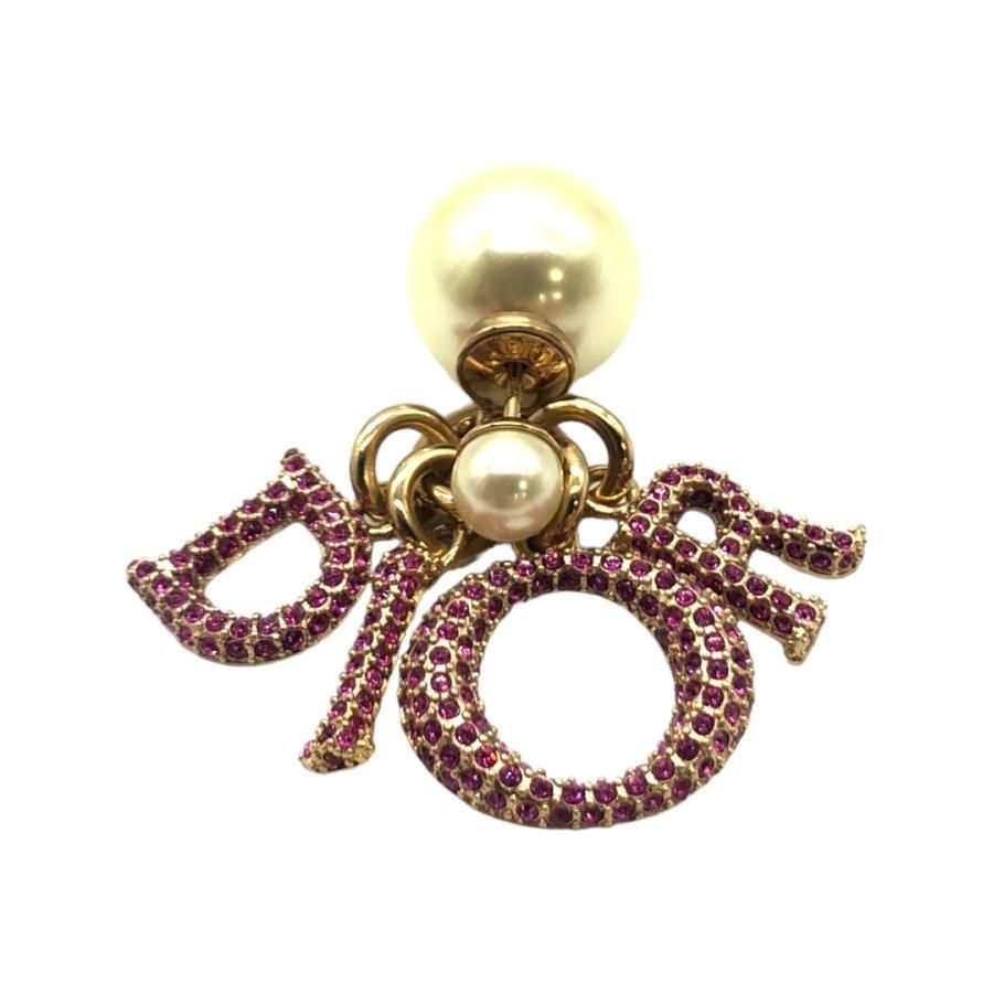 1145 クリスチャンディオール ピアス ゴールドトーンメタル レジンパール クリスタル ピンク CHRISTIAN DIOR