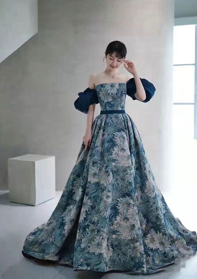 花柄 オフショル ウェディングドレス 結婚式 前撮り パーティー ロング 演奏会 発表会