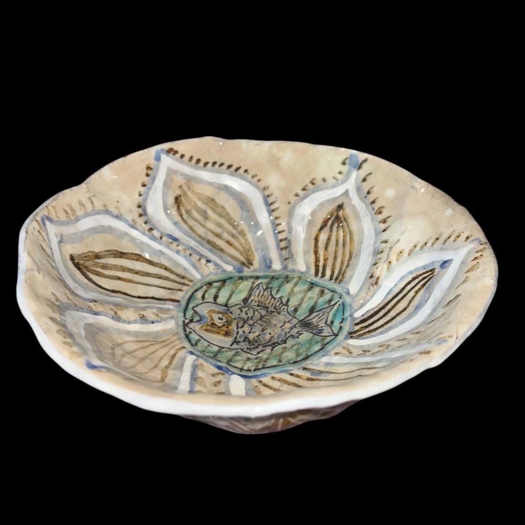 江戸時代 手描き 未使用品 魚文 アンティーク 骨董 時代物 直径16.5cm