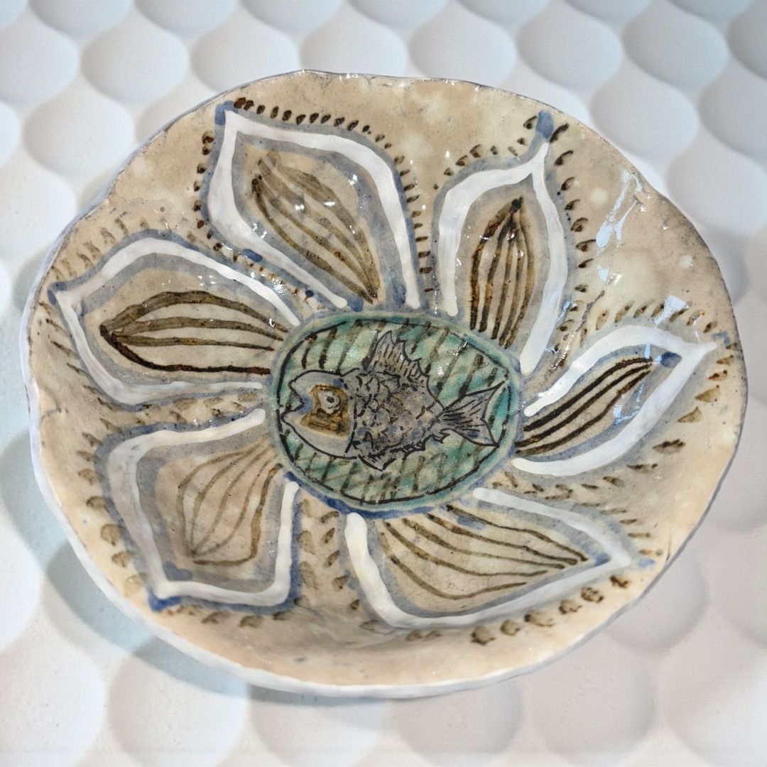 江戸時代 手描き 未使用品 魚文 アンティーク 骨董 時代物 直径16.5cm