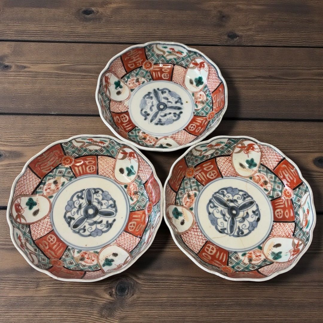 某有名オークション購入 古伊万里 膾皿 3客セット 江戸明治 食器 和