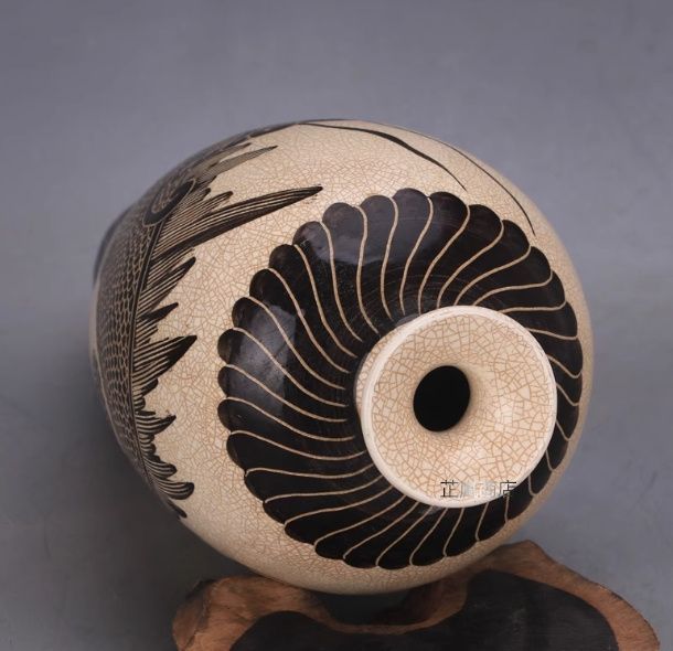 宋 磁州窯 白釉 手描き龍文 梅瓶 磁器 古民芸 出土風 骨董 家居