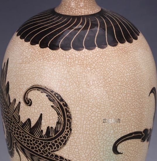 宋 磁州窯 白釉 手描き龍文 梅瓶 磁器 古民芸 出土風 骨董 家居