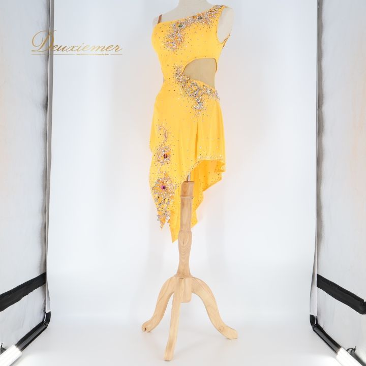 社交ダンス 衣装 ラテン ドレス ワンピース ラテンドレス 黄色 軽い