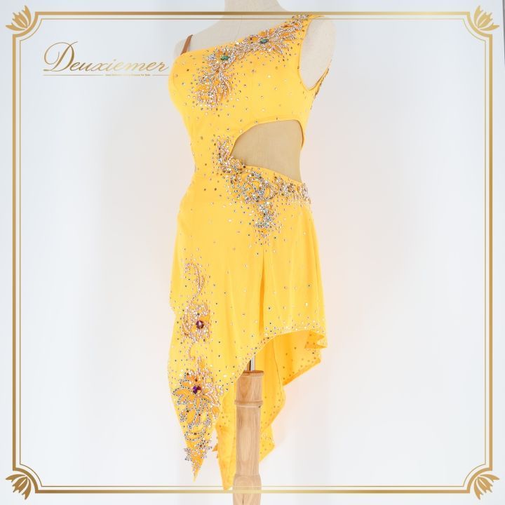 【美品 日本製 社交ダンス衣装】ブラック SEKINE ラテン ワンピース 黄色 美品 日本製 社交ダンス衣装】ブラック SEKINE ラテン ワンピース 黄色