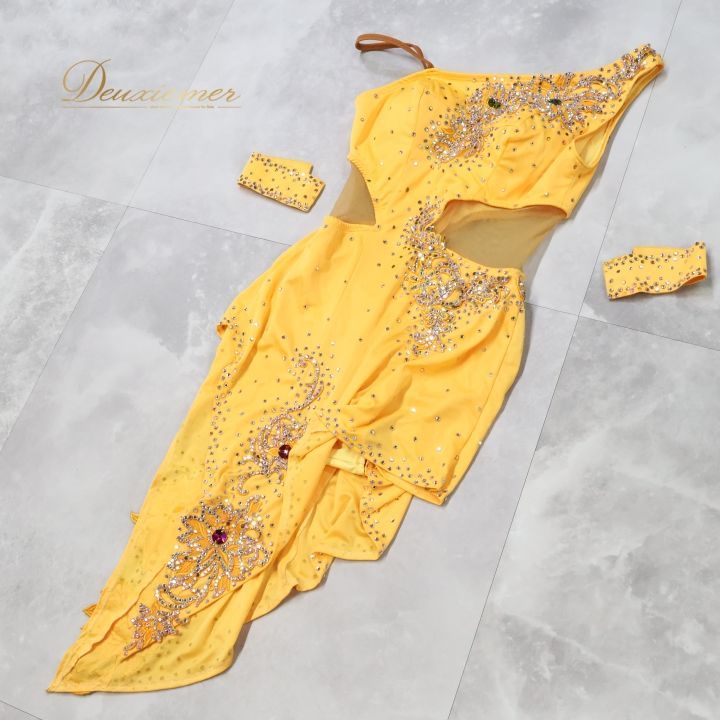 新品❤ ラテンドレス・イエロー・花柄・Mサイズ 新品❤ ラテンドレス・イエロー・花柄・Mサイズ S~2XL 社交ダンス 衣装