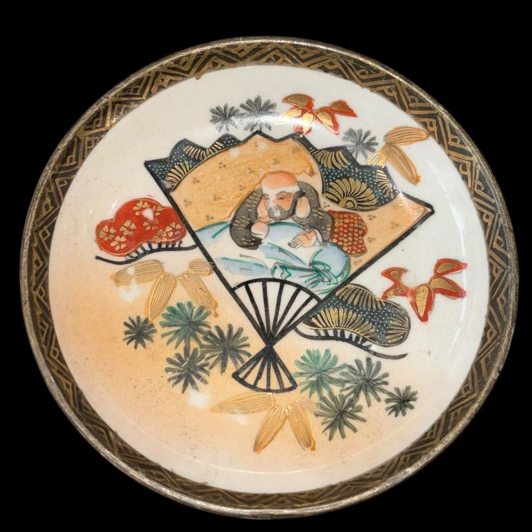 某有名オークション購入 九谷 七福神 布袋尊 扇文 縁起物 小皿 色絵