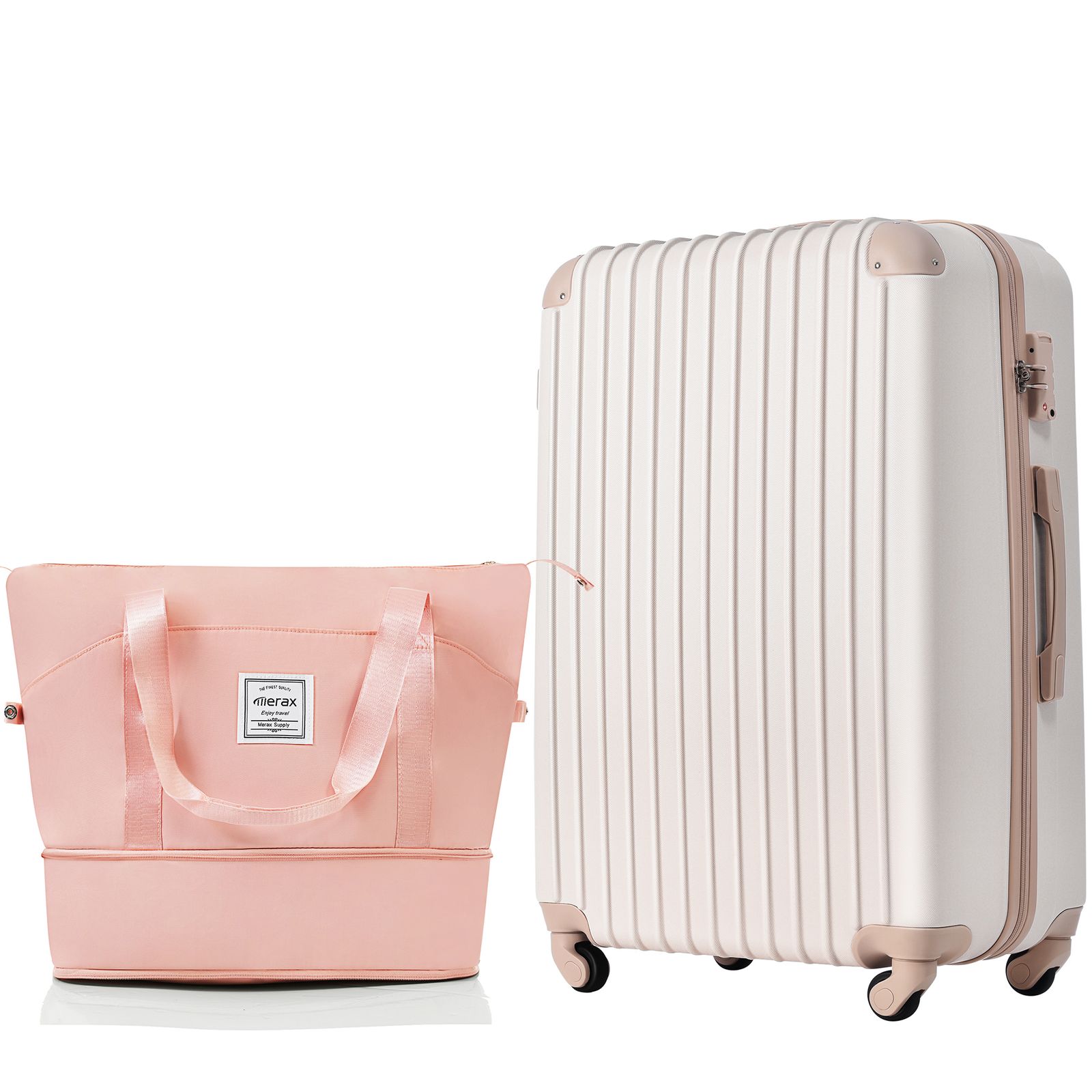 Lサイズベージュスーツケース ピンクバッグ キャリーバッグ キャリーケース 超軽量 TSAロック搭載 7日 14日 大型 トートバッグ ハンドバッグ レディース バッグ 手提げ 大容量 軽い おしゃれ かわいい suitcase bag ピンク