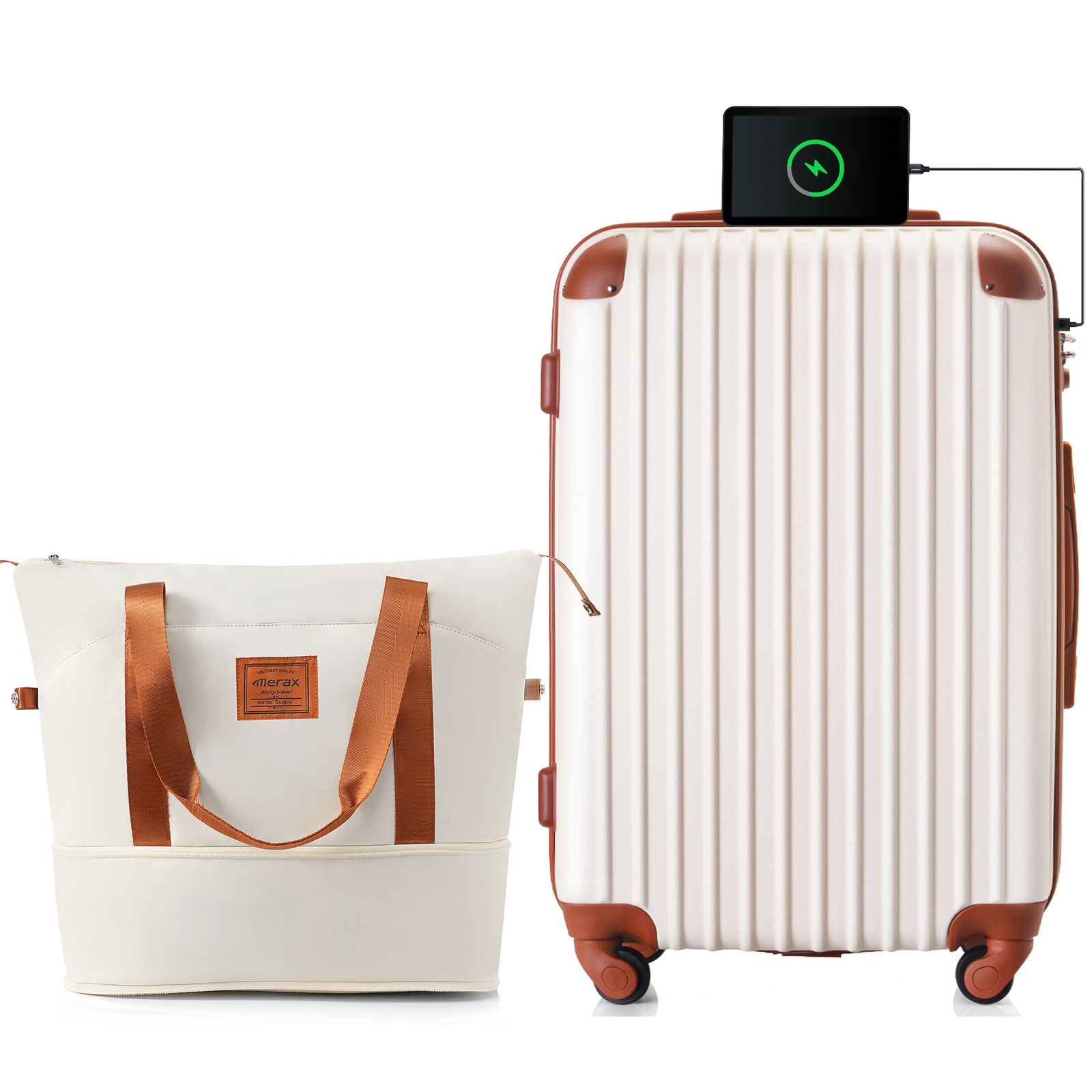 Lサイズベージュスーツケース ベージュバッグ USB充電ポート付き ドリンクホルダー付き キャリーバッグ キャリーケース 7日 14日 大型 TSAロック搭載 トートバッグ ハンドバッグ レディース バッグ 手提げ 大容量 超軽量 軽い おしゃれ