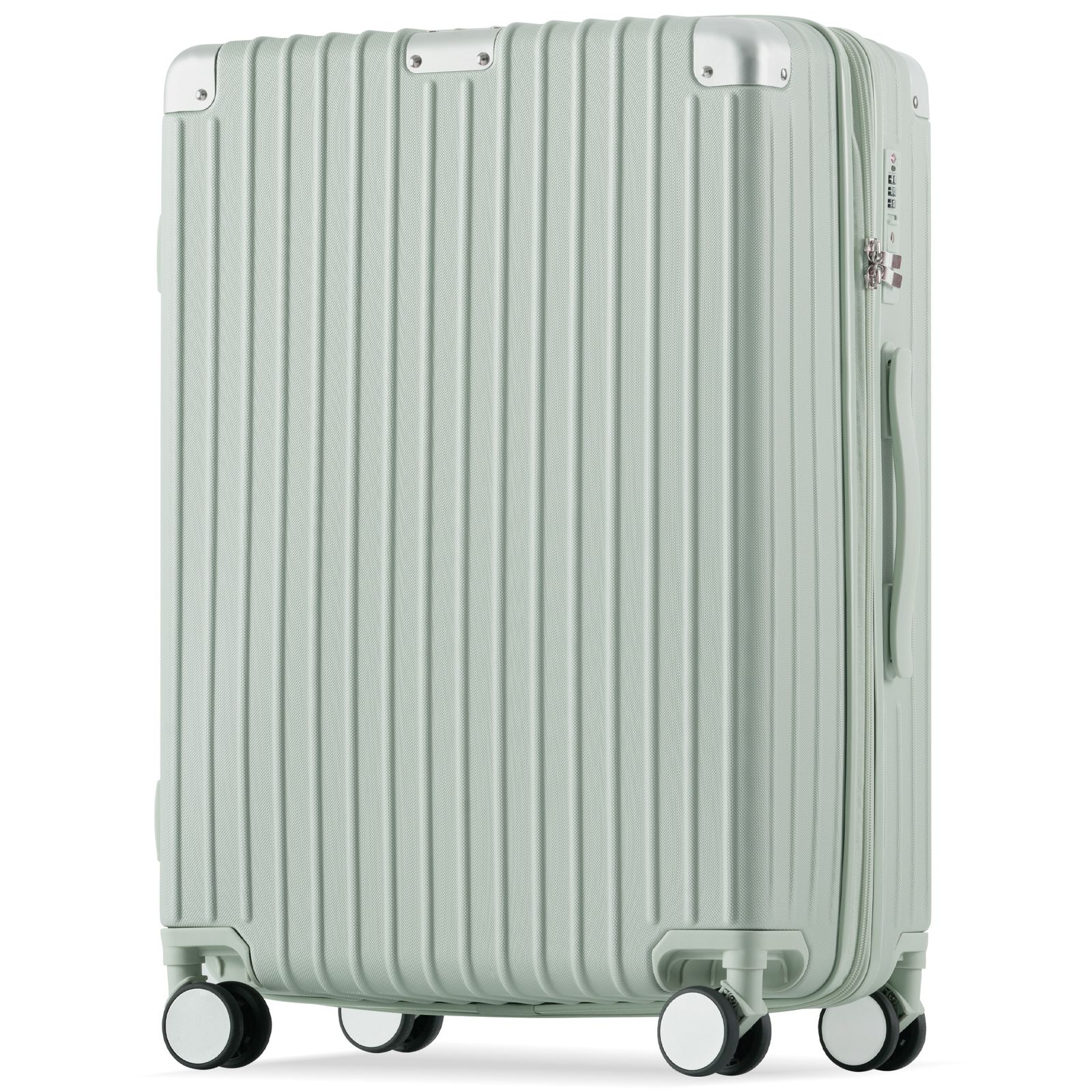 Lサイズ グリーン スーツケース キャリーケース キャリーバッグ ストッパー付き アルミコーナーパッド 7日 14日 大容量超軽量 軽い おしゃれ かわいいダブルキャスター 大型 suitcase