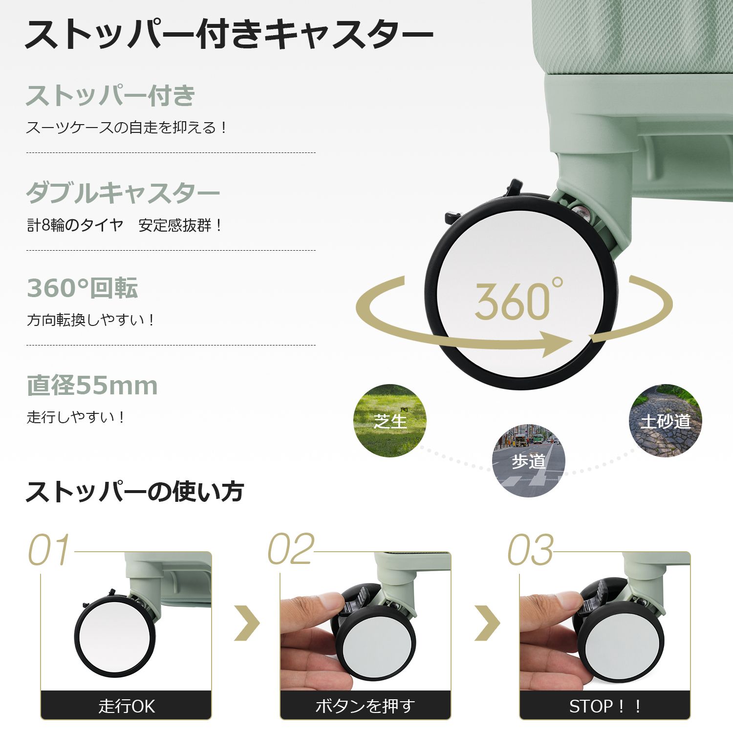 Lサイズ グリーン スーツケース キャリーケース キャリーバッグ ストッパー付き アルミコーナーパッド 7日 14日 大容量超軽量 軽い おしゃれ かわいいダブルキャスター 大型 suitcase