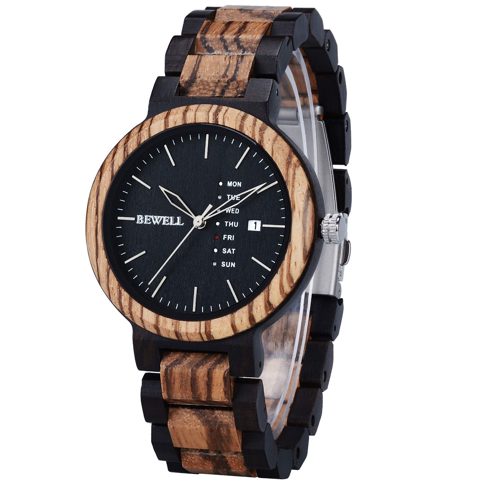 数量限定】日付き 曜日 アナログ腕時計 メンズ クオーツ 天然木 木製