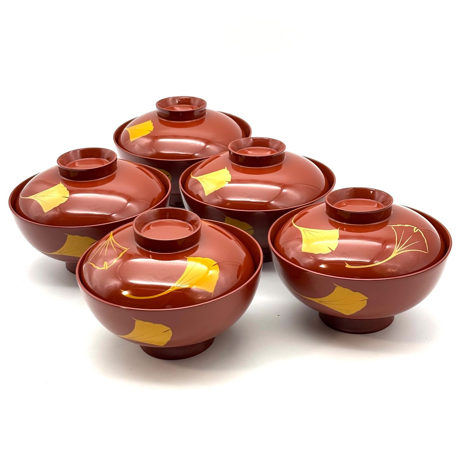 浄法寺塗】うるみ工芸 吸物椀 5客 / 朱塗 銀杏文 浄法寺塗り 浄法寺漆