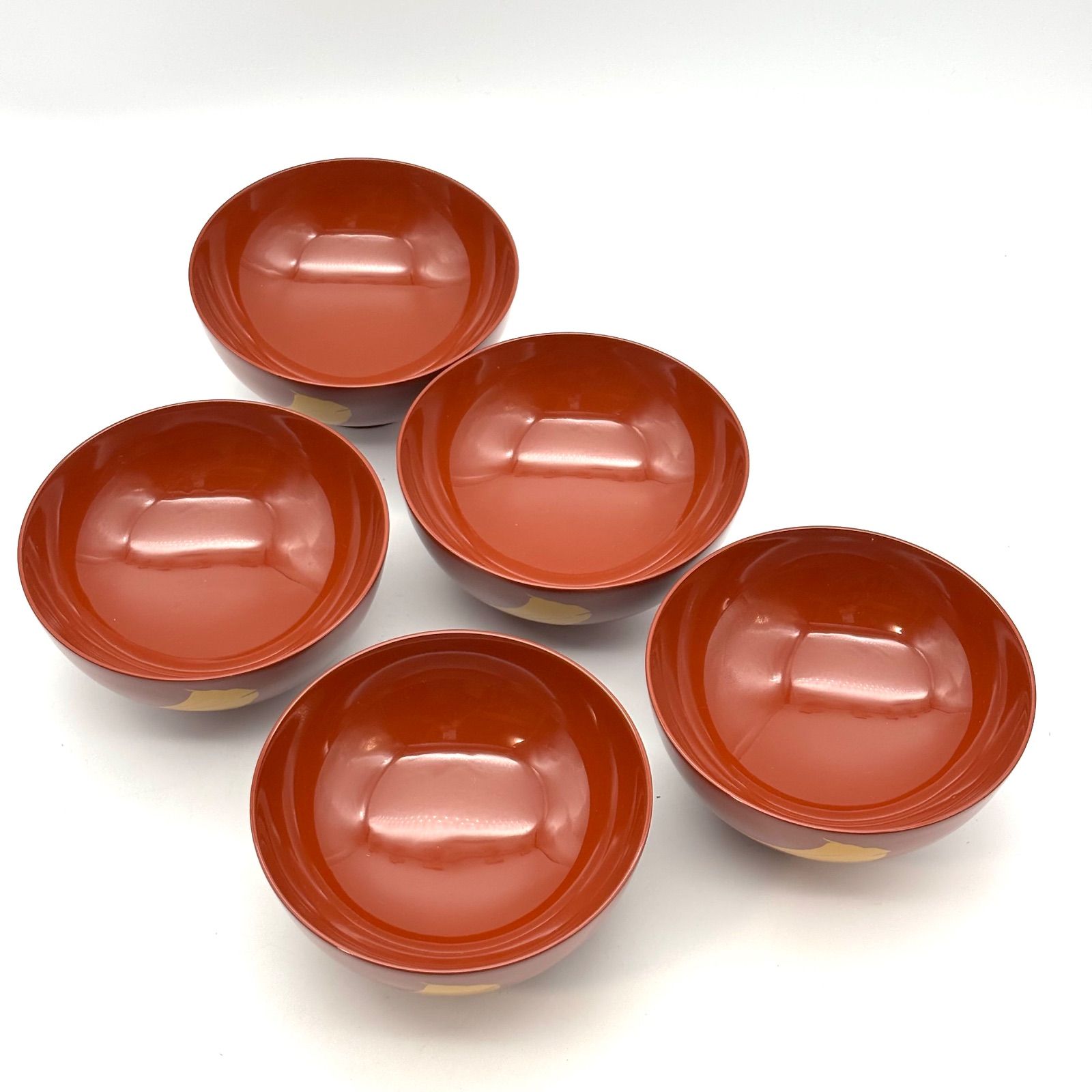 浄法寺塗】うるみ工芸 吸物椀 5客 / 朱塗 銀杏文 浄法寺塗り 浄法寺漆