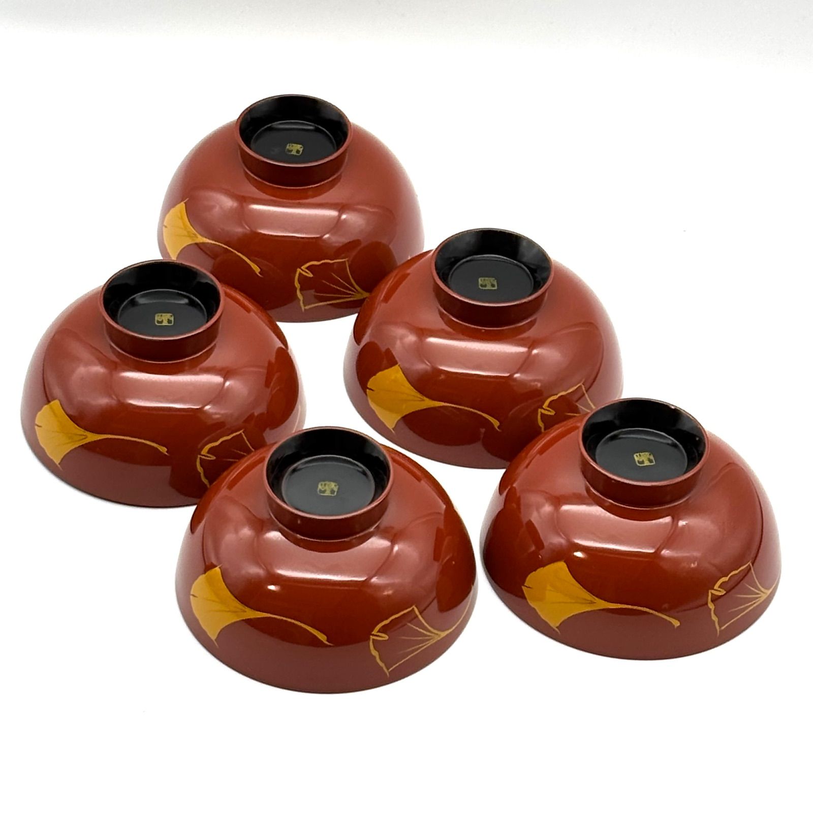 浄法寺塗】うるみ工芸 吸物椀 5客 / 朱塗 銀杏文 浄法寺塗り 浄法寺漆