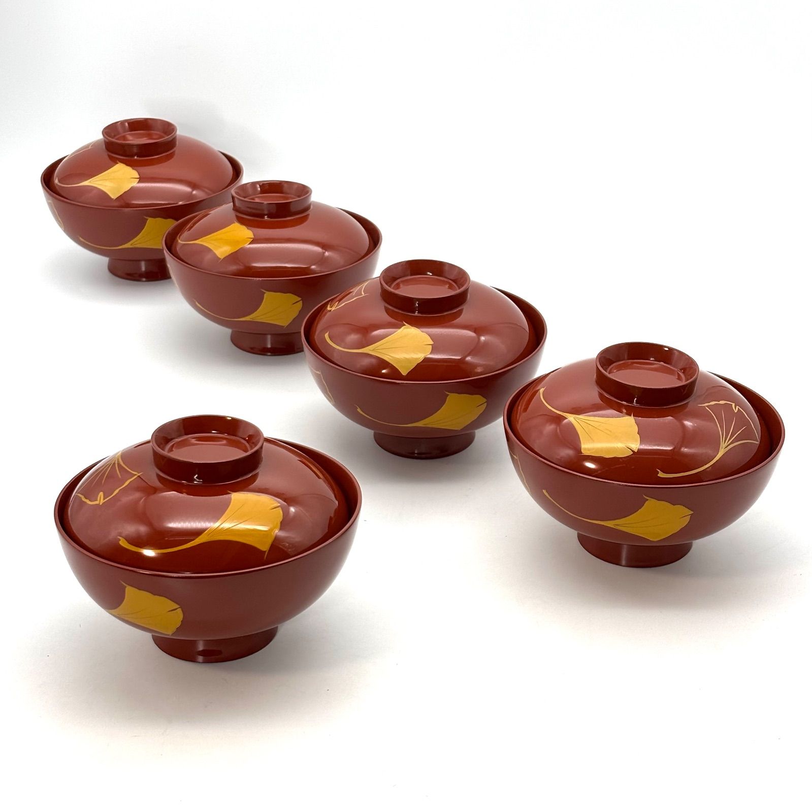 浄法寺塗】うるみ工芸 吸物椀 5客 / 朱塗 銀杏文 浄法寺塗り 浄法寺漆