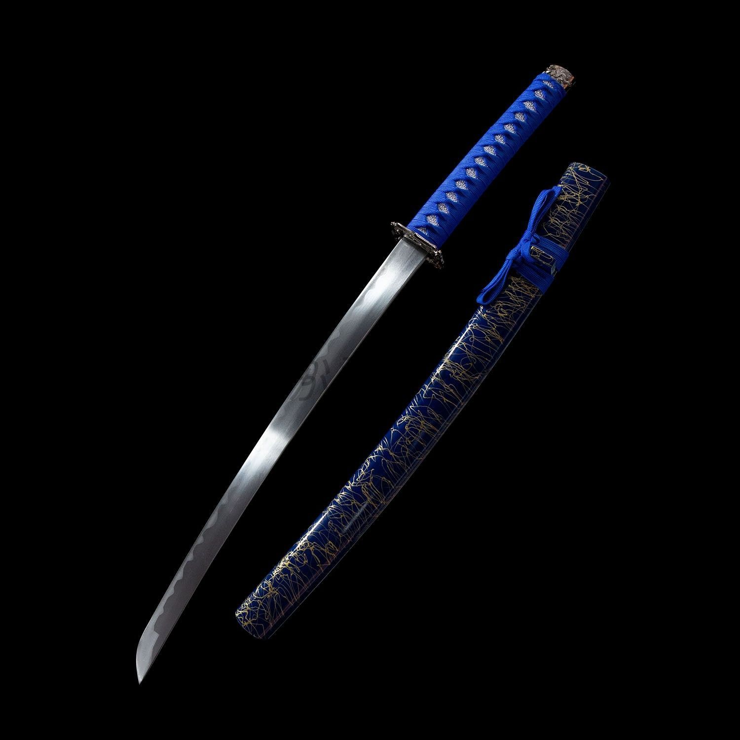 送料無料】青 居合刀 3点セット 非実用品 工芸品 武器模型