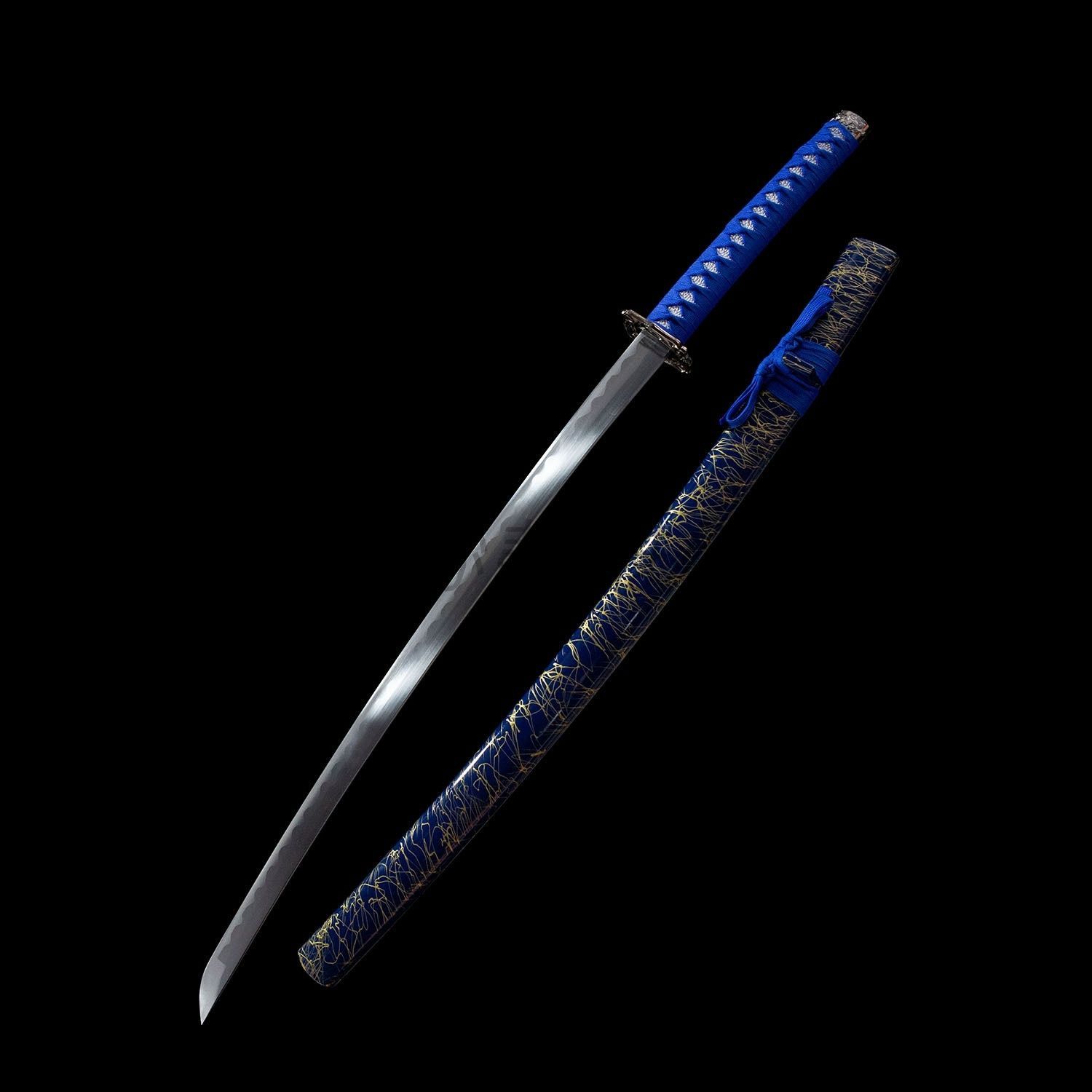 送料無料】青 居合刀 3点セット 非実用品 工芸品 武器模型