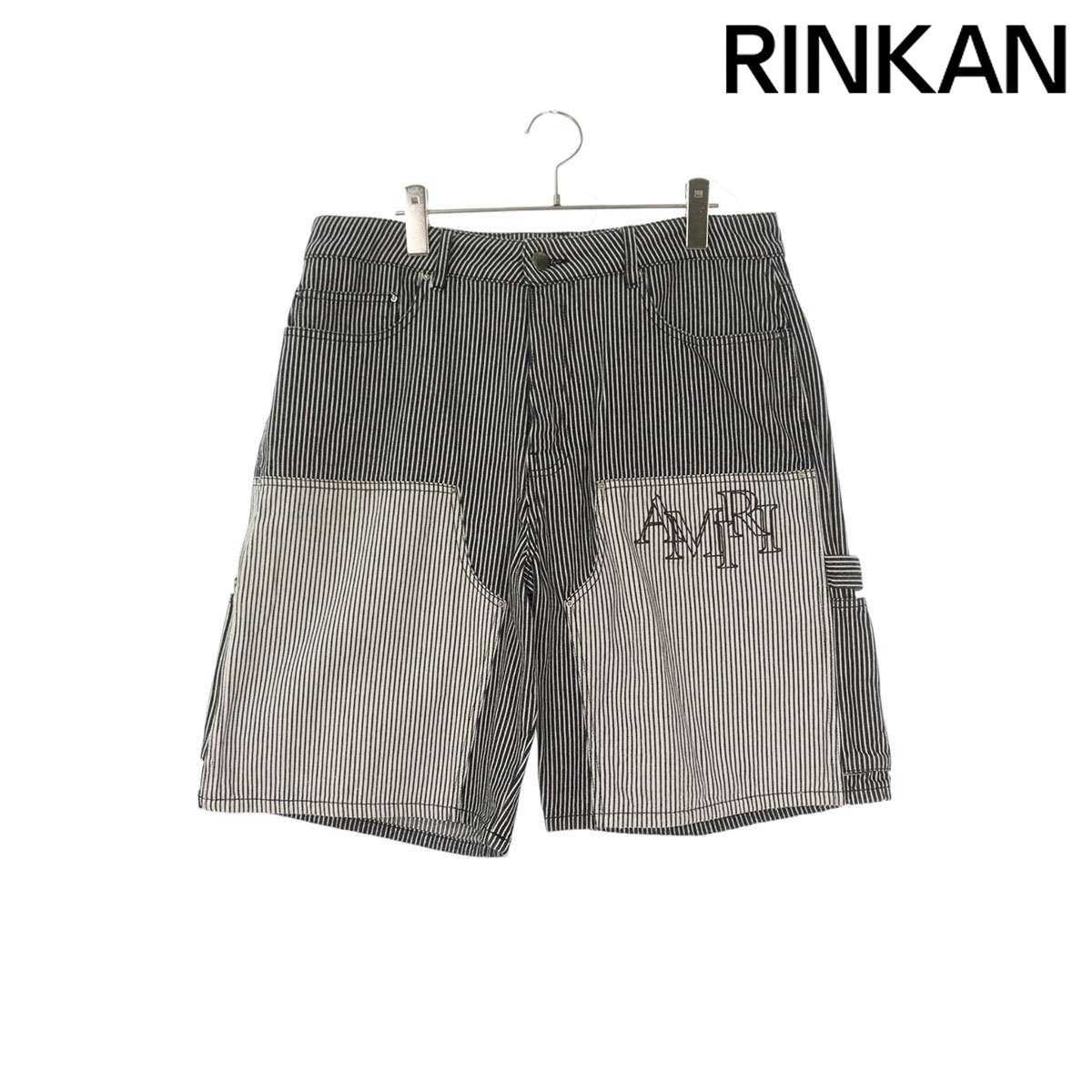 アミリ ヒッコリーストライプ ロゴ刺繍カーペンターハーフパンツ メンズ 32インチ