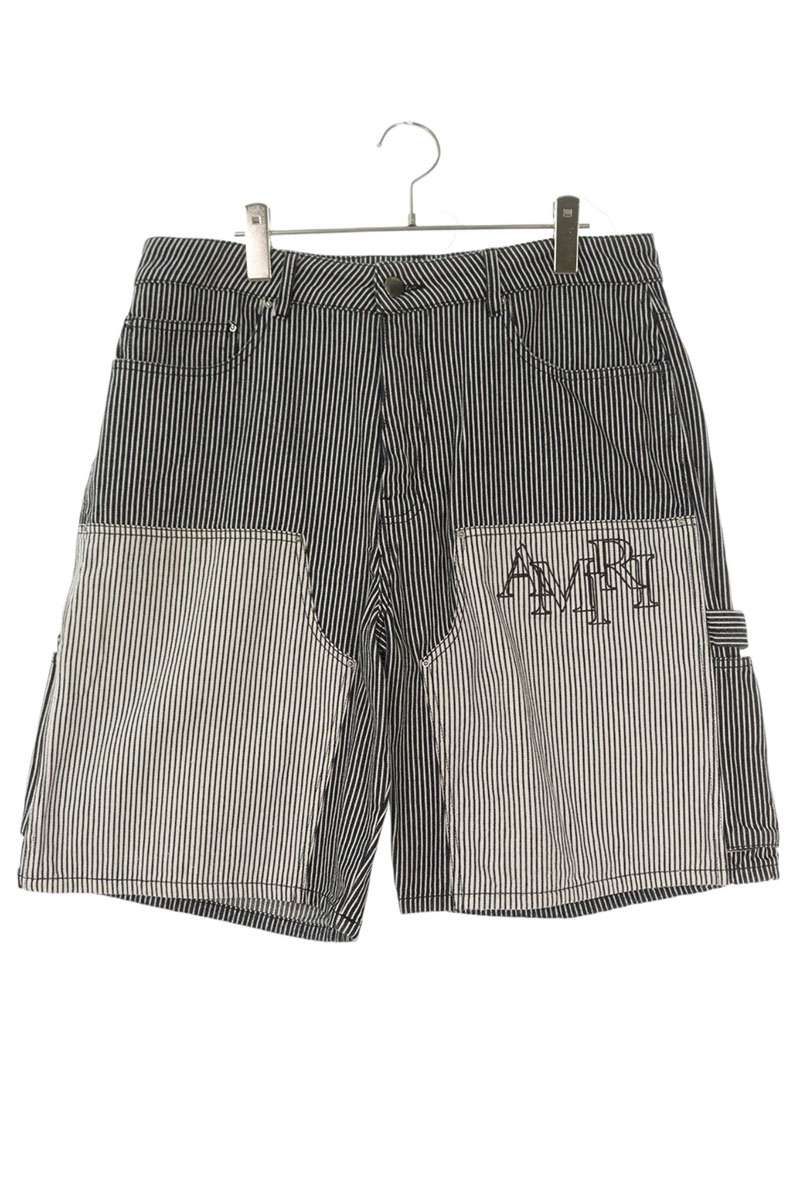 アミリ ヒッコリーストライプ ロゴ刺繍カーペンターハーフパンツ メンズ 32インチ