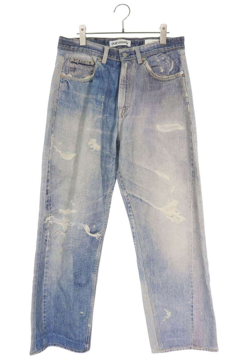 CUTダメージ転写デニムパンツ メンズ