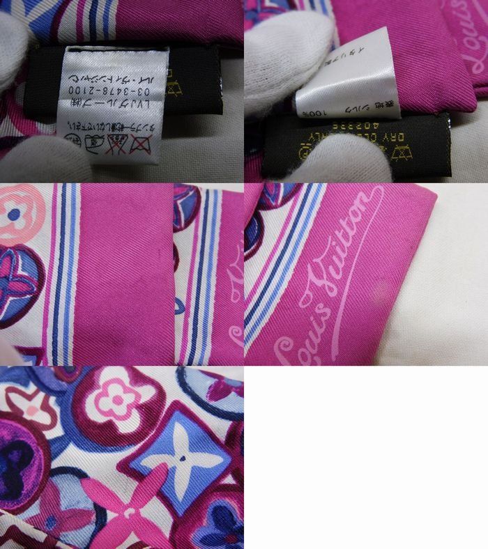 ルイヴィトン □ バンドー リボンスカーフ パープルピンク系 シルク