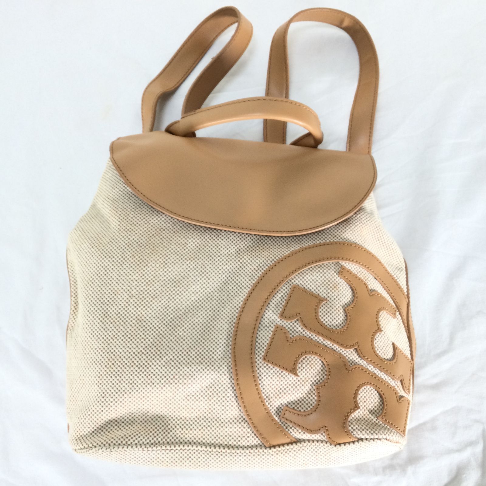 TORY BURCH リュック キャンバス レザー ベージュ 1411 TORY BURCH トリーバーチ レザー リュック キャンバス レザー