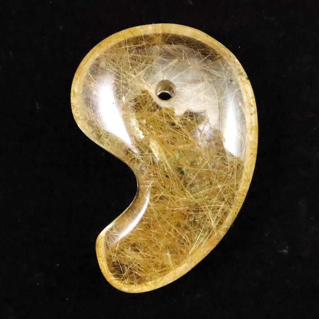 ヒマラヤ マニハール産 ゴールドルチル入り 水晶 34 mm勾玉 10.5 g 榎本通商46296