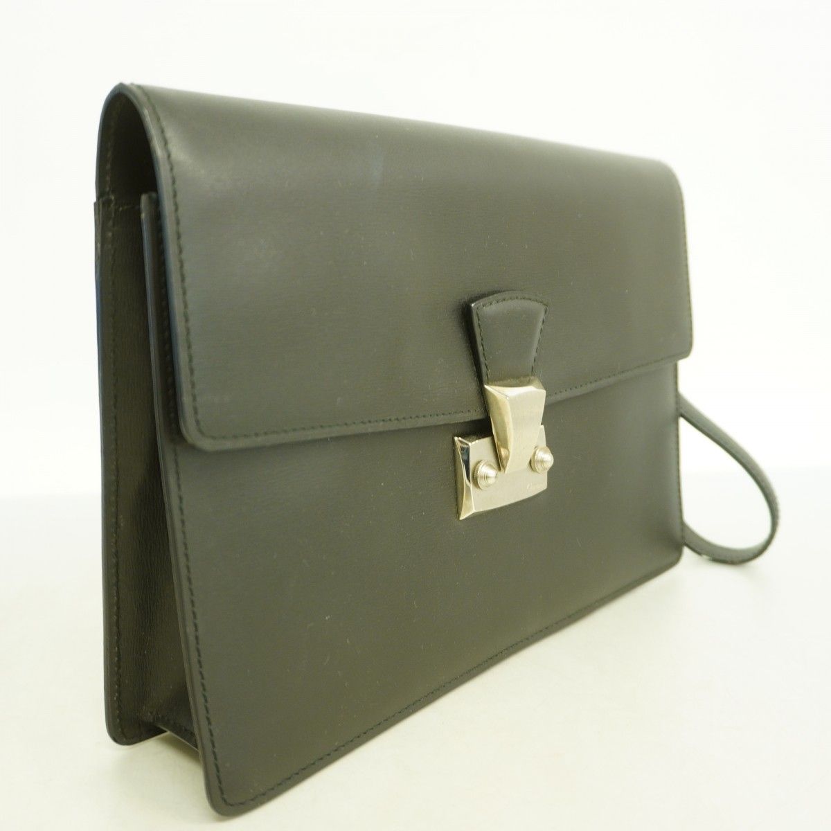 5od4342】カルティエ クラッチバッグ レザー ブラック シルバー金具