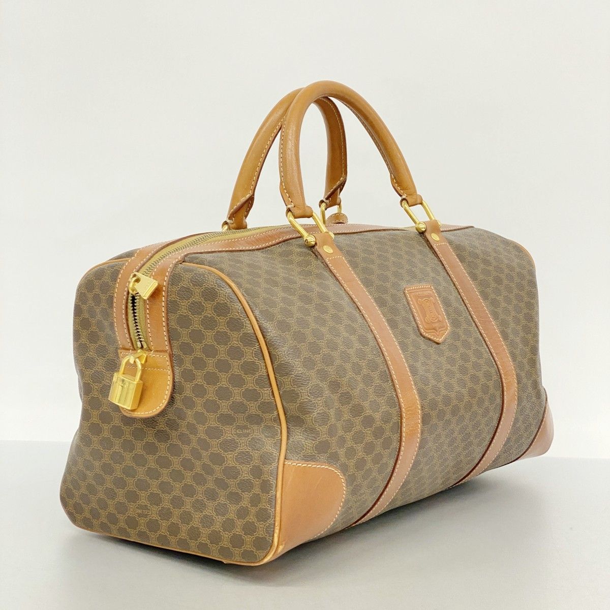 5od4416】セリーヌ ボストンバッグ マカダム PVC ブラウン ゴールド