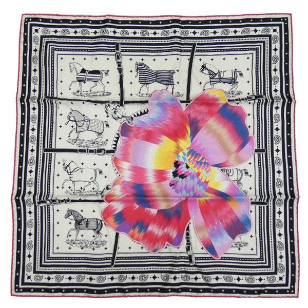 中古A】エルメス HERMES シルクバンダナ55/カレ55 バンダナ・フルリ