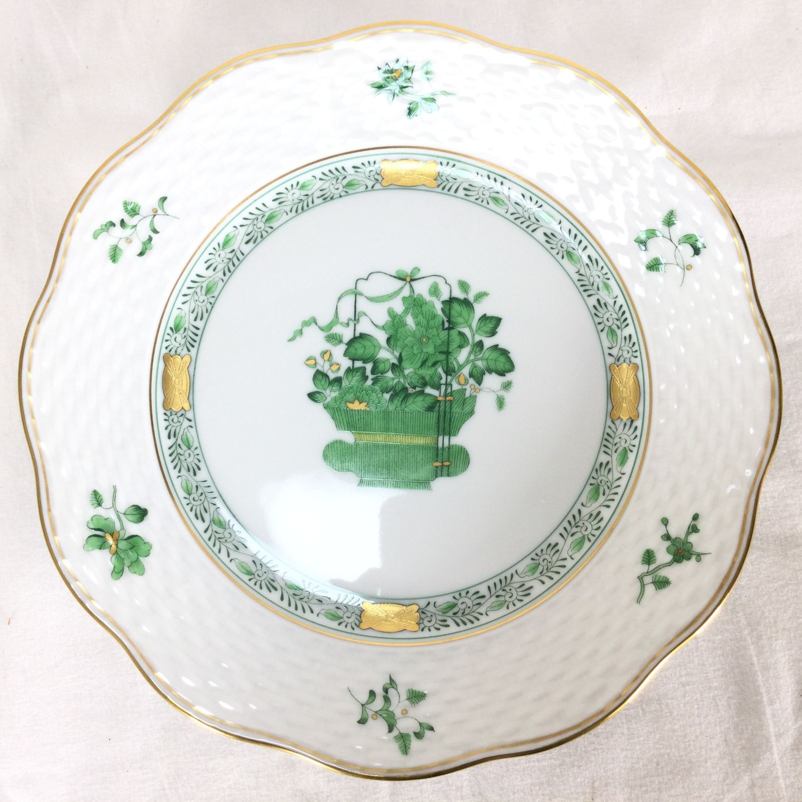 未使用✨希少✨ヘレンド 清の花籠 プレート 皿 グリーン 19cm 2枚