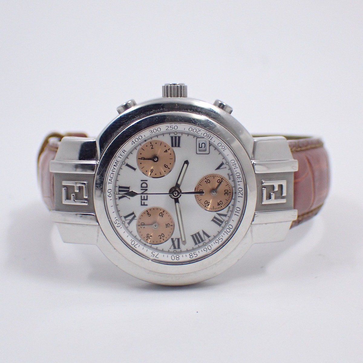 フェンディ 4500L ズッカ クロノグラフ クォーツ レディース 腕時計 白