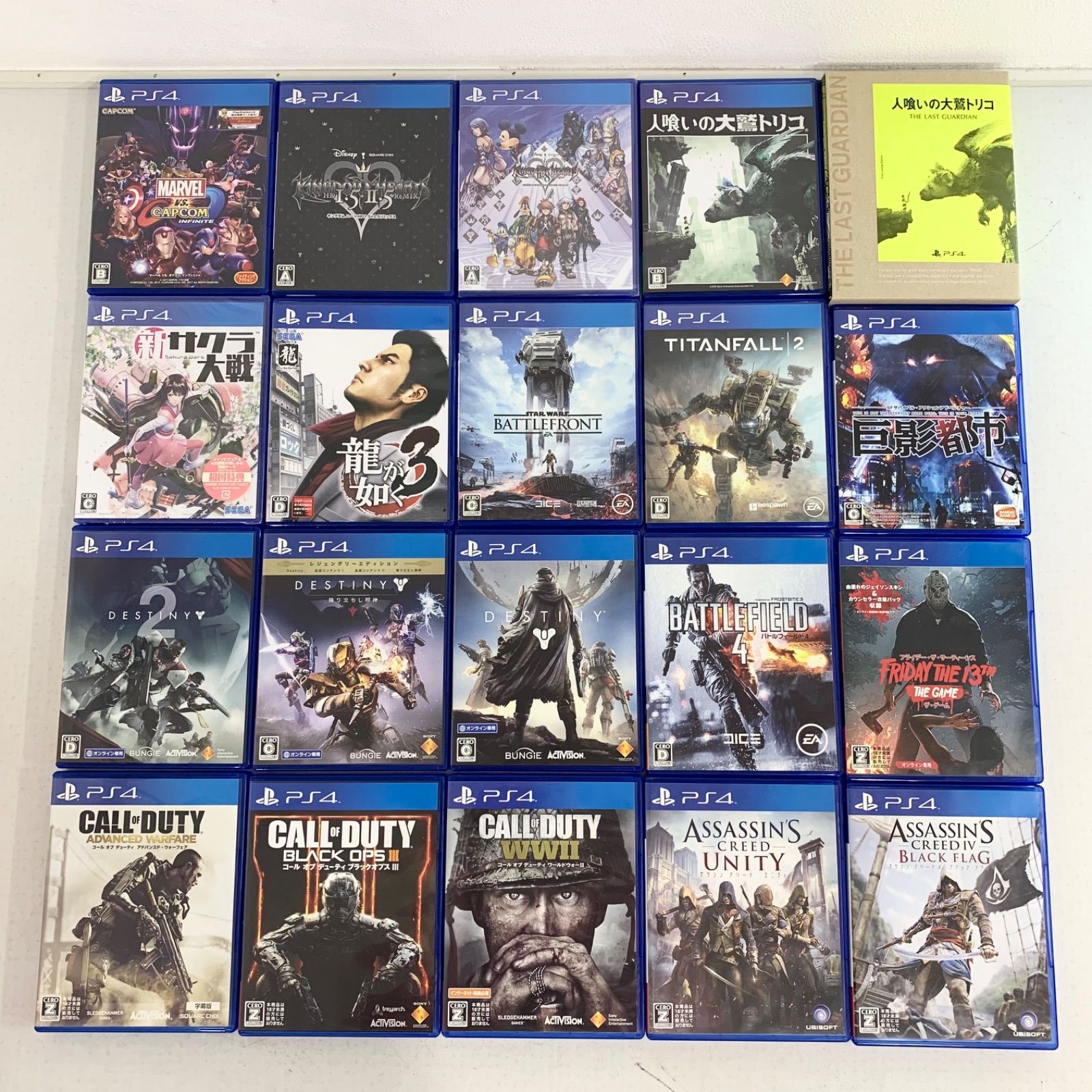 20本 PS 4 ソフト まとめ売り プレステ Play Station 人喰いの大鷲トリコ サクラ大戦 タイタンフォール2 巨影都市 バトルフィールド コール オブ デューティ アサシン クリード SONY