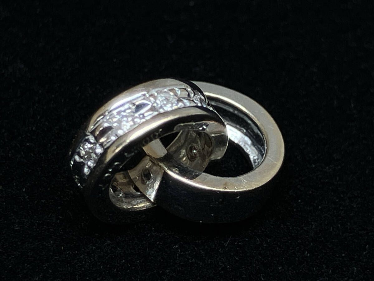 K 10 WG 天然ダイヤモンド 0.07 ct 約1.1 g トップ ダブルリング ホワイトゴールド ネックレス 鑑別書付き