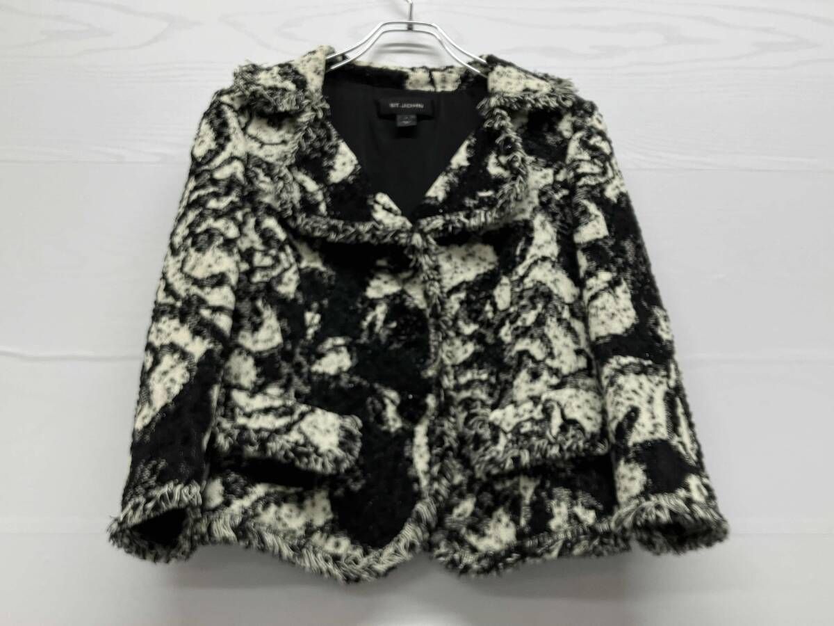 St. John セントジョン ジャケット ジャガード アメリカ製 表記サイズ 4 ブラック ホワイト フリンジ ラメ 通年の