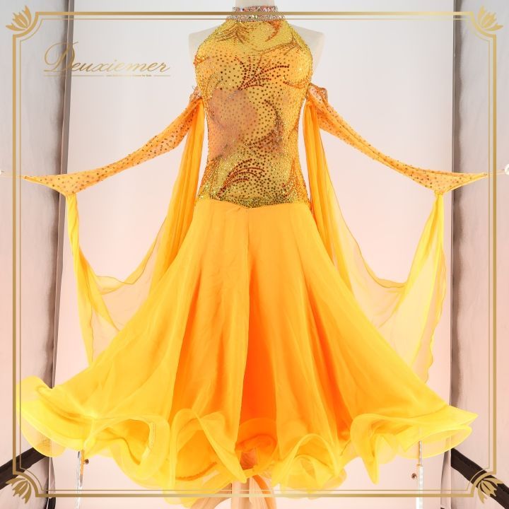 新品★ダンスドレス★スタンダード★社交ダンス★競技会★パーティー★黄緑&オレンジ 社交ダンス 衣装 スタンダードドレス スタンダード ドレス ワンピース