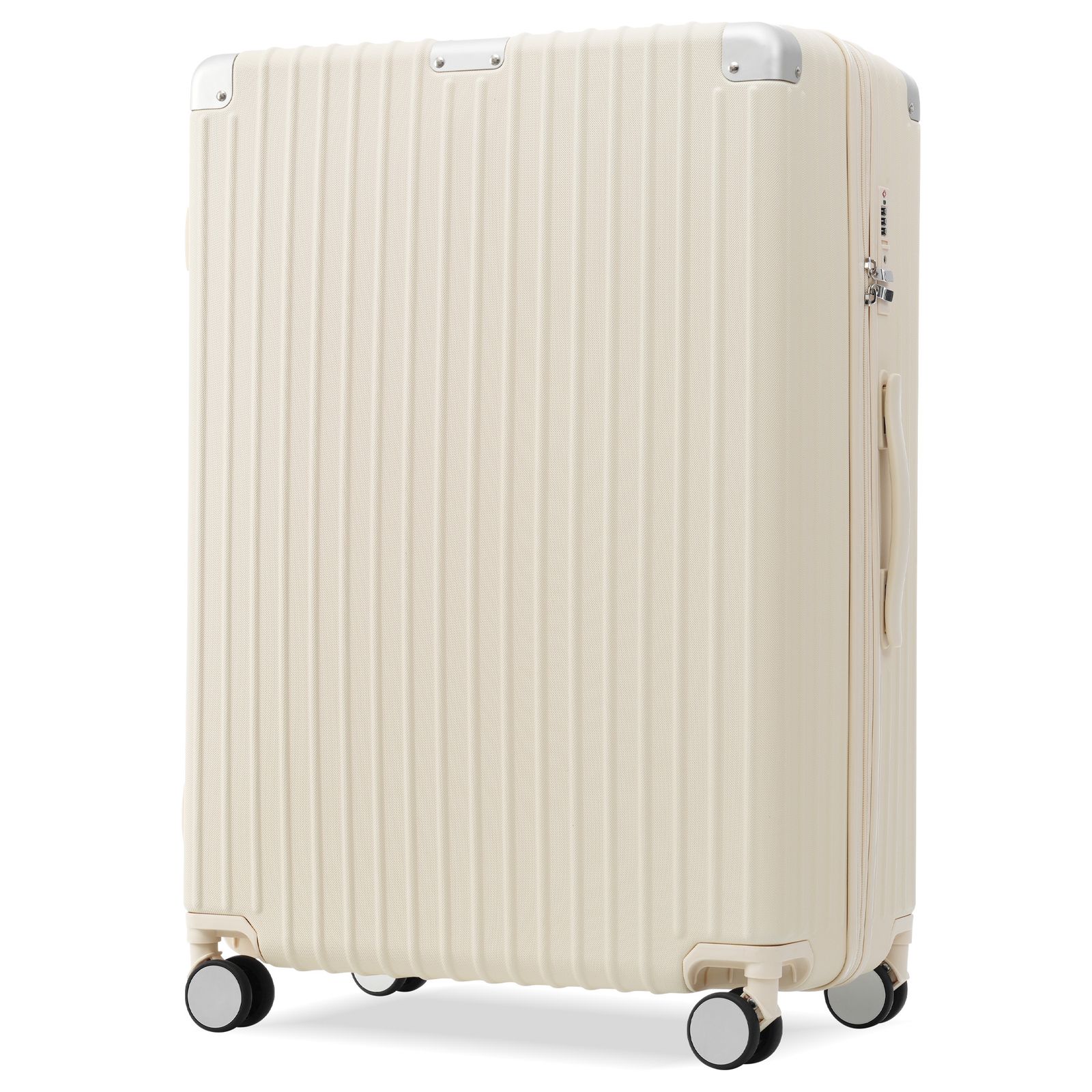 ベージュ スーツケース Lサイズ キャリーケース キャリーバッグ ストッパー付き アルミコーナーパッド 7日 14日 大容量超軽量 軽い おしゃれ かわいいダブルキャスター 大型 suitcase