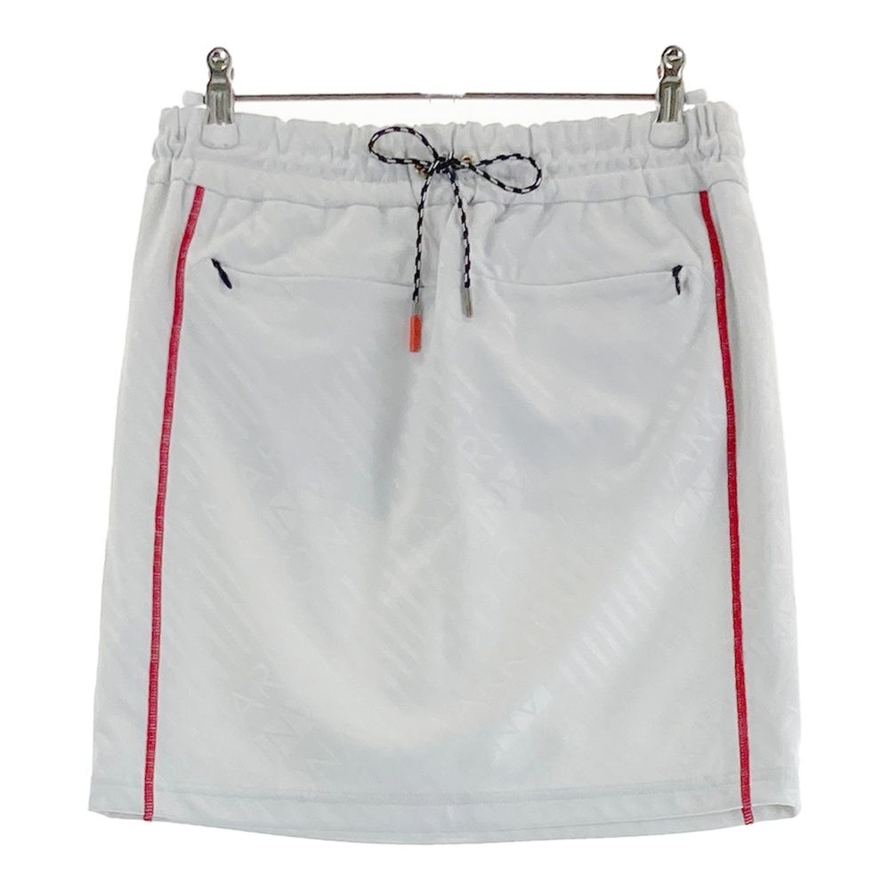 サイズ M MARK-LONA マークアンドロナ 裏メッシュ ストレッチスカート ロゴ 総柄 グレー系 ゴルフウェア レディース ストスト