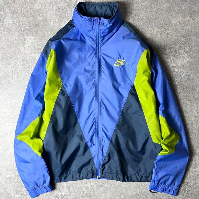 90s NIKE 初期 銀タグ スウォッシュ ロゴ 刺繍 フルジップ ナイロン