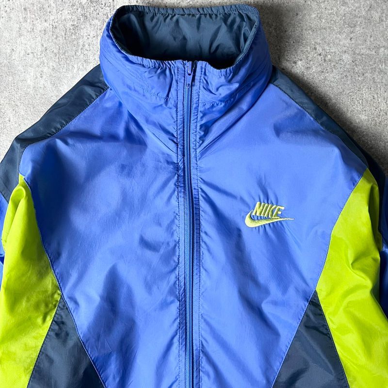 90s NIKE 初期 銀タグ スウォッシュ ロゴ 刺繍 フルジップ ナイロン